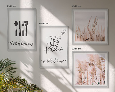 Pripravljena stenska galerija Napisi v stilu boho trave za kuhinjo