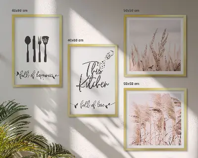 Pripravljena stenska galerija napisi v boho stilu s travo za kuhinjo