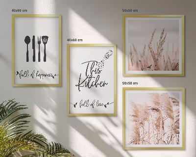 Pripravljena stenska galerija Napisi v stilu boho trave za kuhinjo