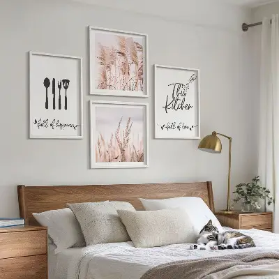 Pripravljena stenska galerija napisi v boho stilu s travo za kuhinjo