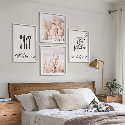 Pripravljena stenska galerija Napisi v stilu boho trave za kuhinjo