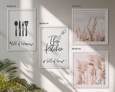 Pripravljena stenska galerija Napisi v stilu boho trave za kuhinjo