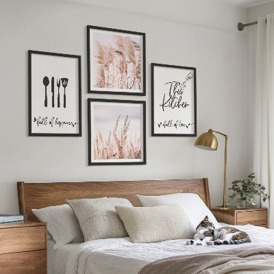 Pripravljena stenska galerija Napisi v stilu boho trave za kuhinjo
