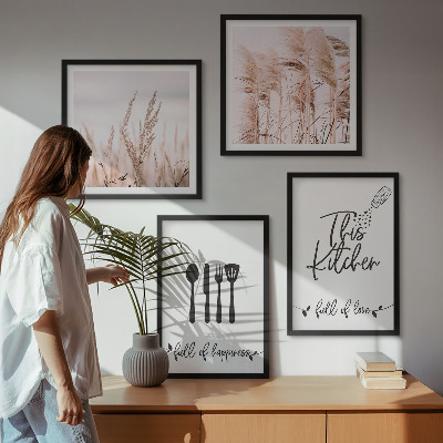 Pripravljena stenska galerija Napisi v stilu boho trave za kuhinjo