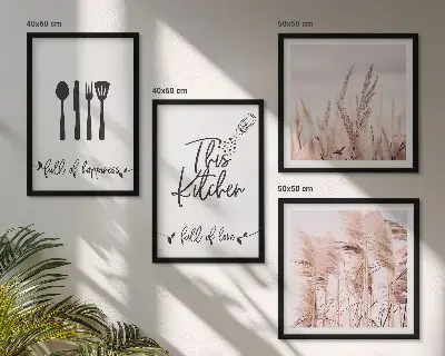 Pripravljena stenska galerija napisi v boho stilu s travo za kuhinjo
