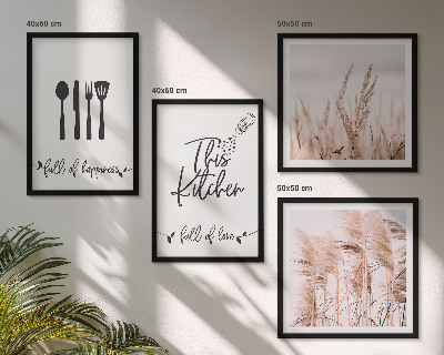 Pripravljena stenska galerija Napisi v stilu boho trave za kuhinjo