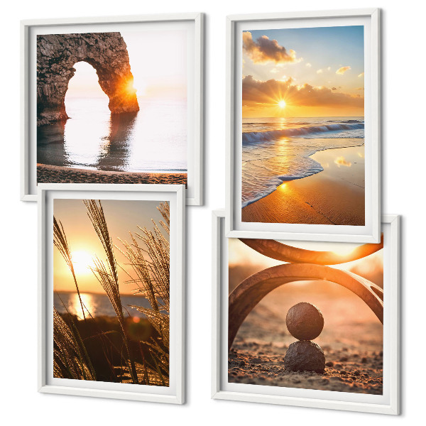 Set 4 slik v okvirju Mirne pokrajine plaže sonca
