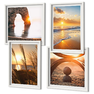 Set 4 slik v okvirju Mirne pokrajine plaže sonca