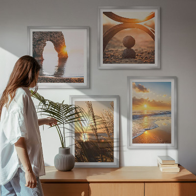 Set 4 slik v okvirju Mirne pokrajine plaže sonca