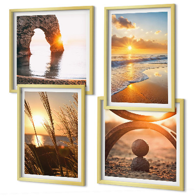 Set 4 slik v okvirju Mirne pokrajine plaže sonca