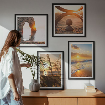 Set 4 slik v okvirju Mirne pokrajine plaže sonca