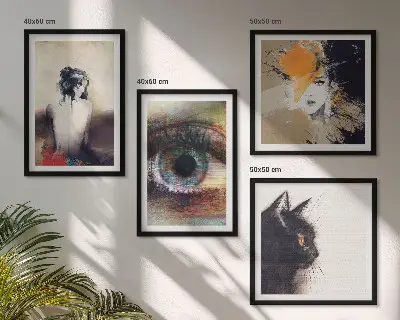 Pripravljena stenska galerija portret ženske z barvnimi očmi, ki izraža čustva