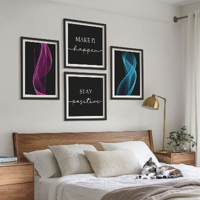 Pripravljena stenska galerija Neonske linije valov na ozadju