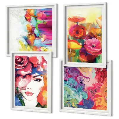 Pripravljena stenska galerija portret v intenzivnih cvetličnih barvah