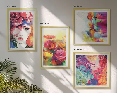 Pripravljena stenska galerija portret v intenzivnih cvetličnih barvah
