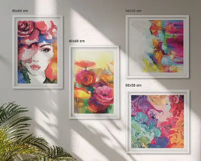 Pripravljena stenska galerija portret v intenzivnih cvetličnih barvah