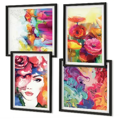 Pripravljena stenska galerija portret v intenzivnih cvetličnih barvah