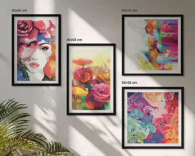 Pripravljena stenska galerija portret v intenzivnih cvetličnih barvah