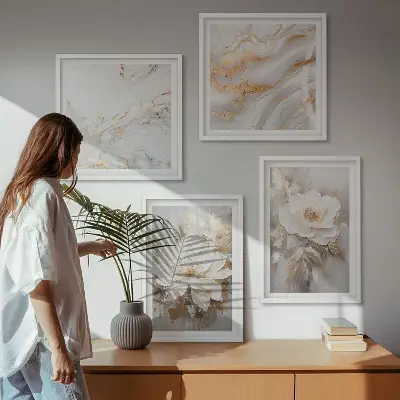 Komplet slik nad zofo abstraktni marmor z motivom rož