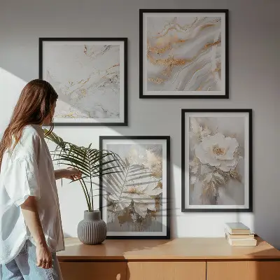 Komplet slik nad zofo abstraktni marmor z motivom rož