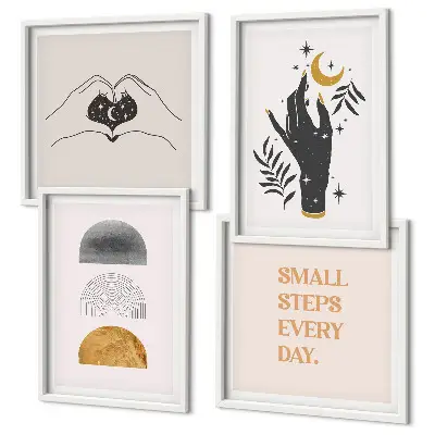 Minimalistične boemske ilustracije komplet 4 slik v okvirju