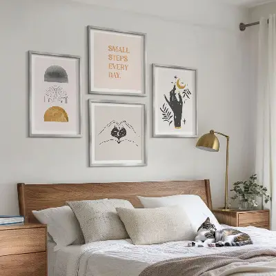 Minimalistične boemske ilustracije komplet 4 slik v okvirju