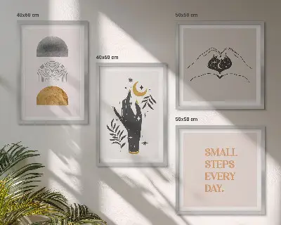 Minimalistične boemske ilustracije komplet 4 slik v okvirju