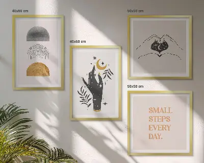 Minimalistične boemske ilustracije komplet 4 slik v okvirju