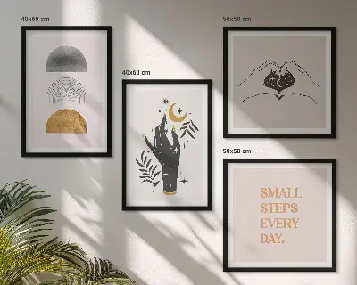 Minimalistične boemske ilustracije komplet 4 slik v okvirju