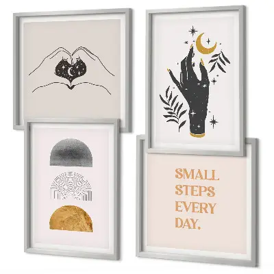 Minimalistične boemske ilustracije komplet 4 slik v okvirju
