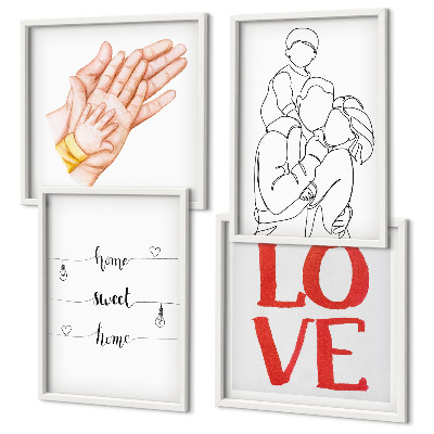Set 4 slik v okvirju Družinske ilustracije hišnih tabel
