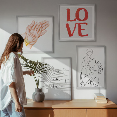 Set 4 slik v okvirju Družinske ilustracije hišnih tabel