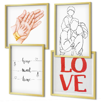 Set 4 slik v okvirju Družinske ilustracije hišnih tabel