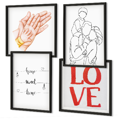 Set 4 slik v okvirju Družinske ilustracije hišnih tabel