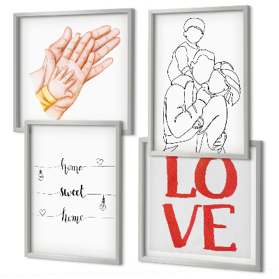 Set 4 slik v okvirju Družinske ilustracije hišnih tabel