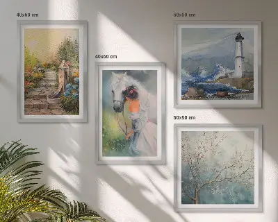 Pripravljena stenska galerija svetilnik, pokrajina, dekle in konj
