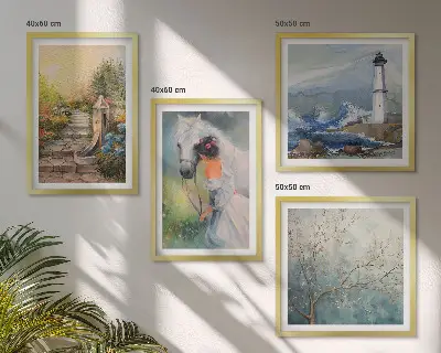 Pripravljena stenska galerija svetilnik, pokrajina, dekle in konj