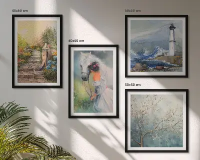 Pripravljena stenska galerija svetilnik, pokrajina, dekle in konj