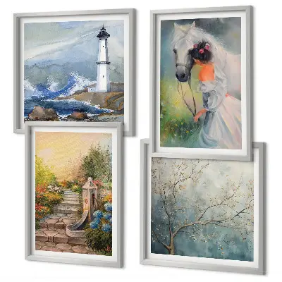Pripravljena stenska galerija svetilnik, pokrajina, dekle in konj