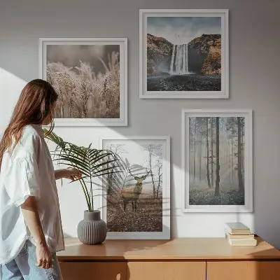 Gozdne pokrajine divje narave komplet 4 slik v okvirju