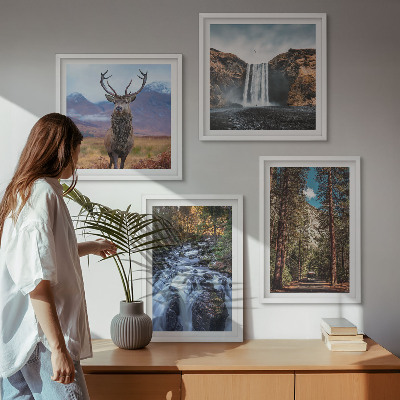 Pripravljena stenska galerija Slap gozd gore jelen narava