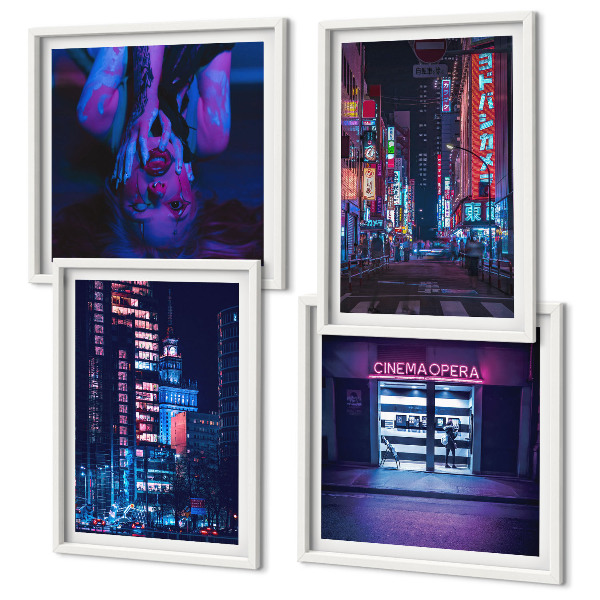 Set 4 slik v okvirju Nočno mesto z neonskimi lučmi