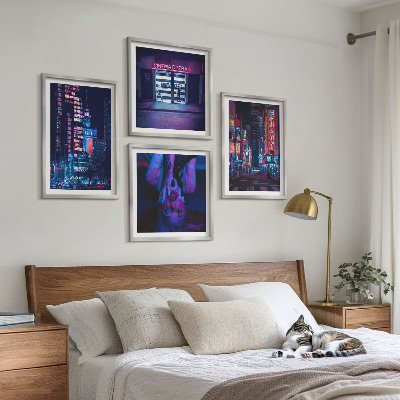 Set 4 slik v okvirju Nočno mesto z neonskimi lučmi