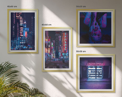 Set 4 slik v okvirju Nočno mesto z neonskimi lučmi