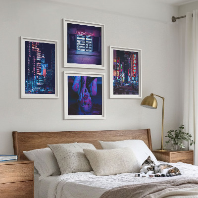 Set 4 slik v okvirju Nočno mesto z neonskimi lučmi