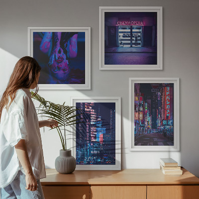 Set 4 slik v okvirju Nočno mesto z neonskimi lučmi