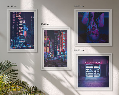 Set 4 slik v okvirju Nočno mesto z neonskimi lučmi