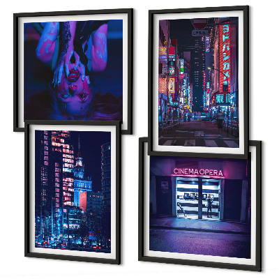 Set 4 slik v okvirju Nočno mesto z neonskimi lučmi