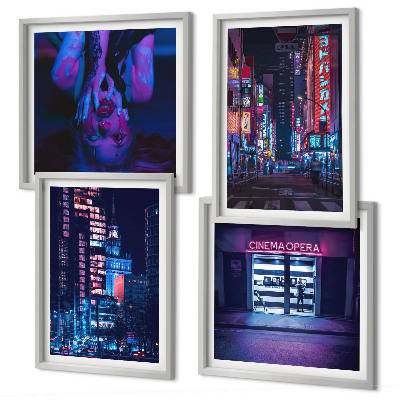 Set 4 slik v okvirju Nočno mesto z neonskimi lučmi