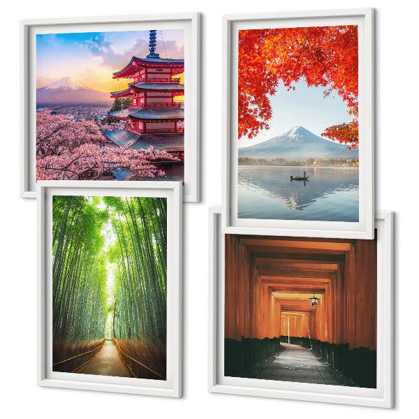 Set 4 slik v okvirju Bambusov gozd Fuji torii na Japonskem